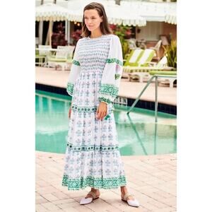 OLIPHANT Smocked Top Ballon Sleeve Provence Print Maxi Dress Size XS